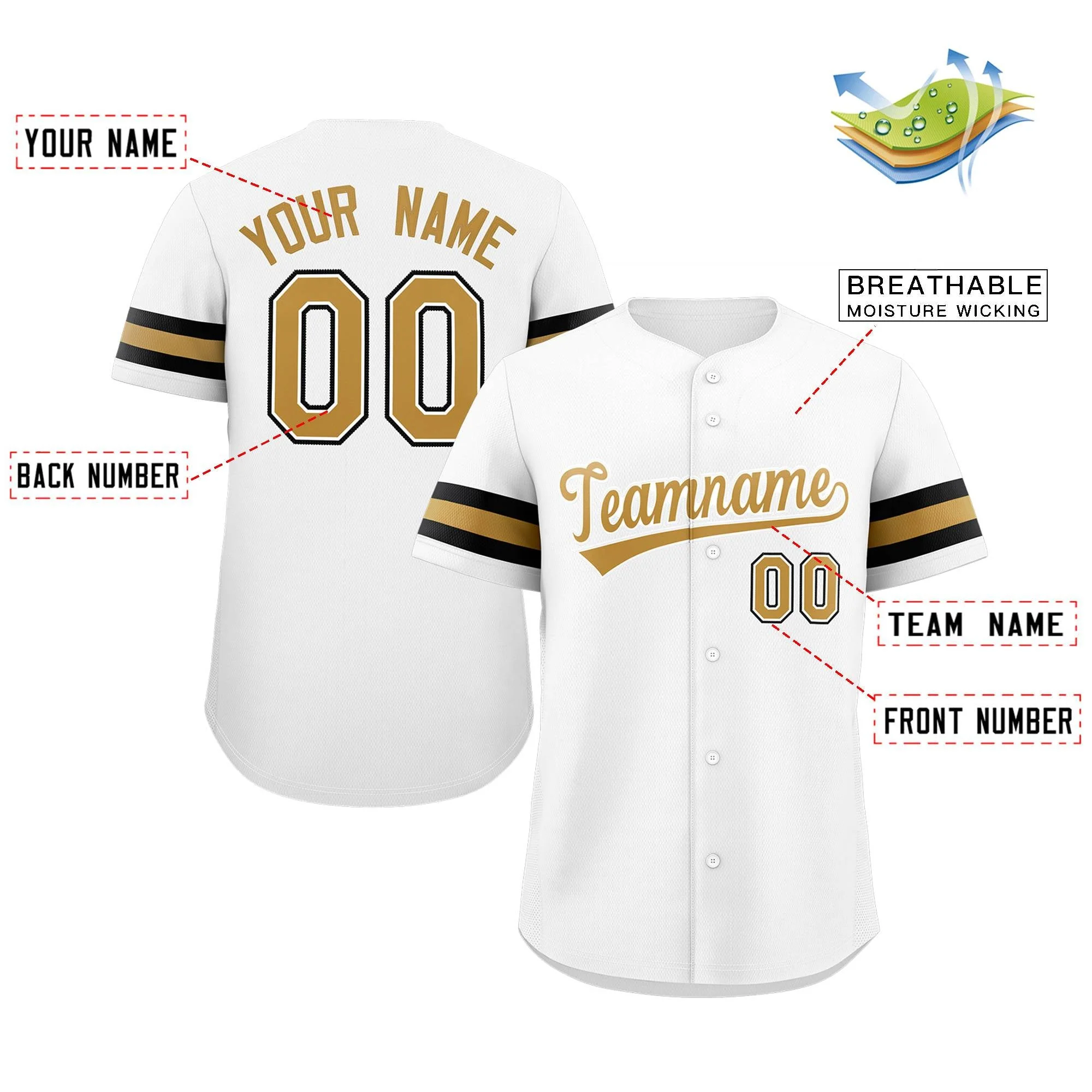 Custom White Gold-White Classic Style Authentic Baseball Jersey - Image 2