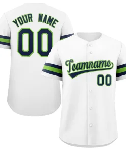 Custom White Navy-Green Classic Style Authentic Baseball Jersey