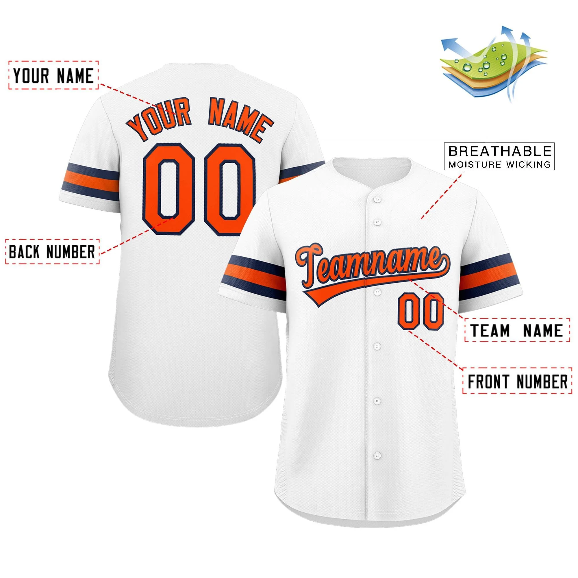 Custom White Orange-Navy Classic Style Authentic Baseball Jersey - Image 2
