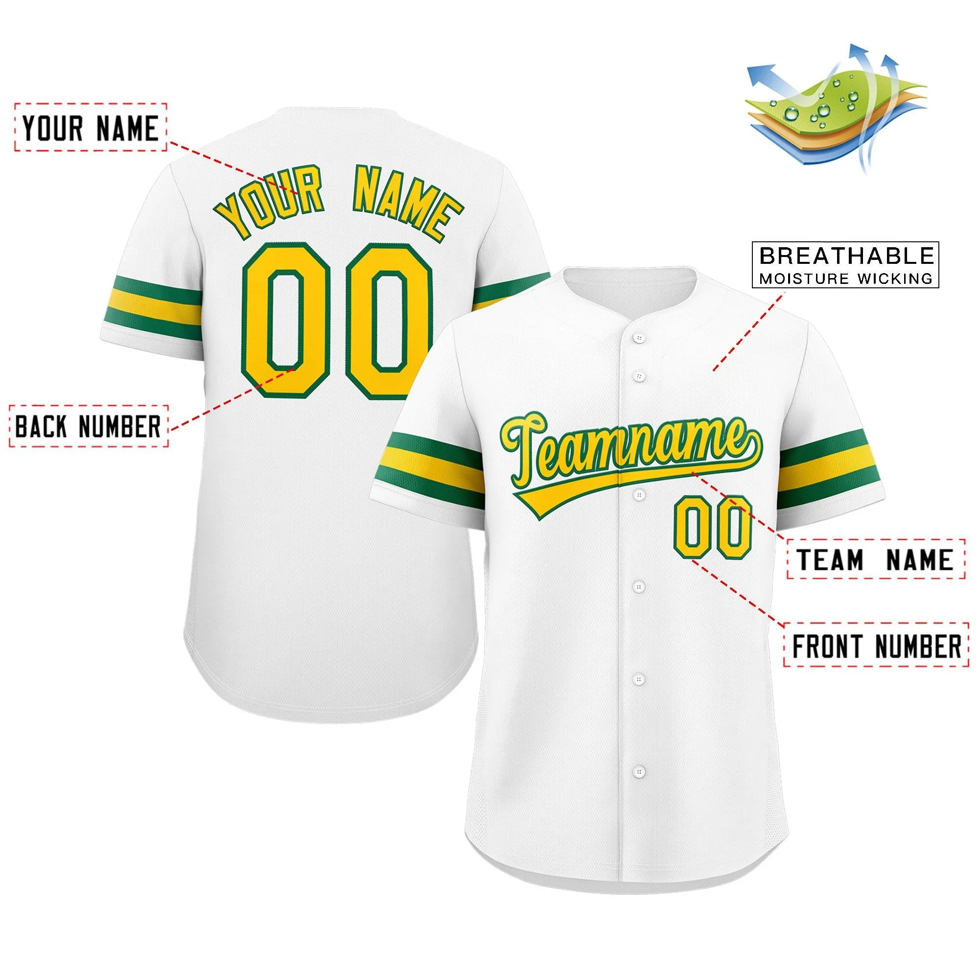 Custom White Yellow-Green Classic Style Authentic Baseball Jersey - Image 2