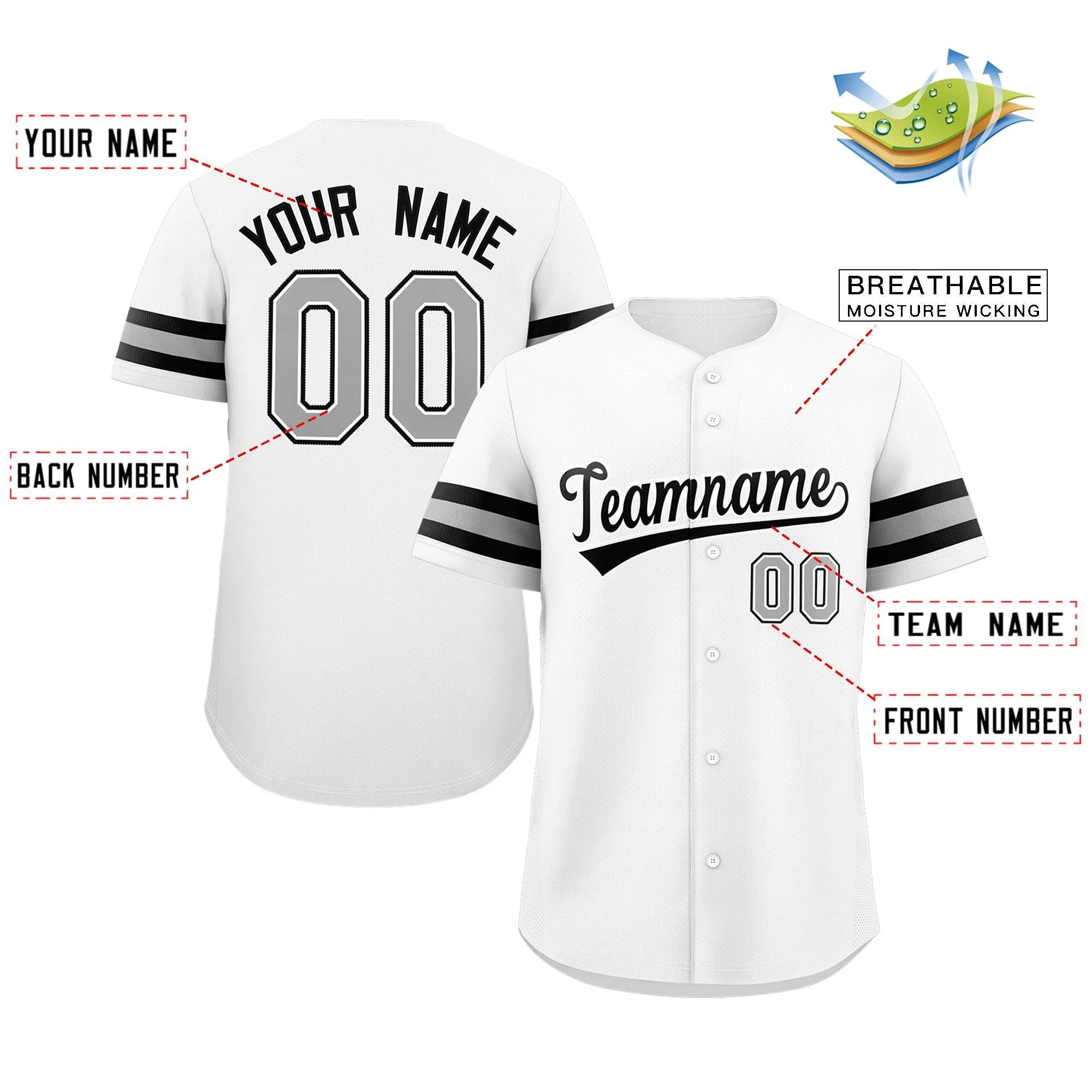 Custom White Gray-Black Classic Style Authentic Baseball Jersey - Image 2