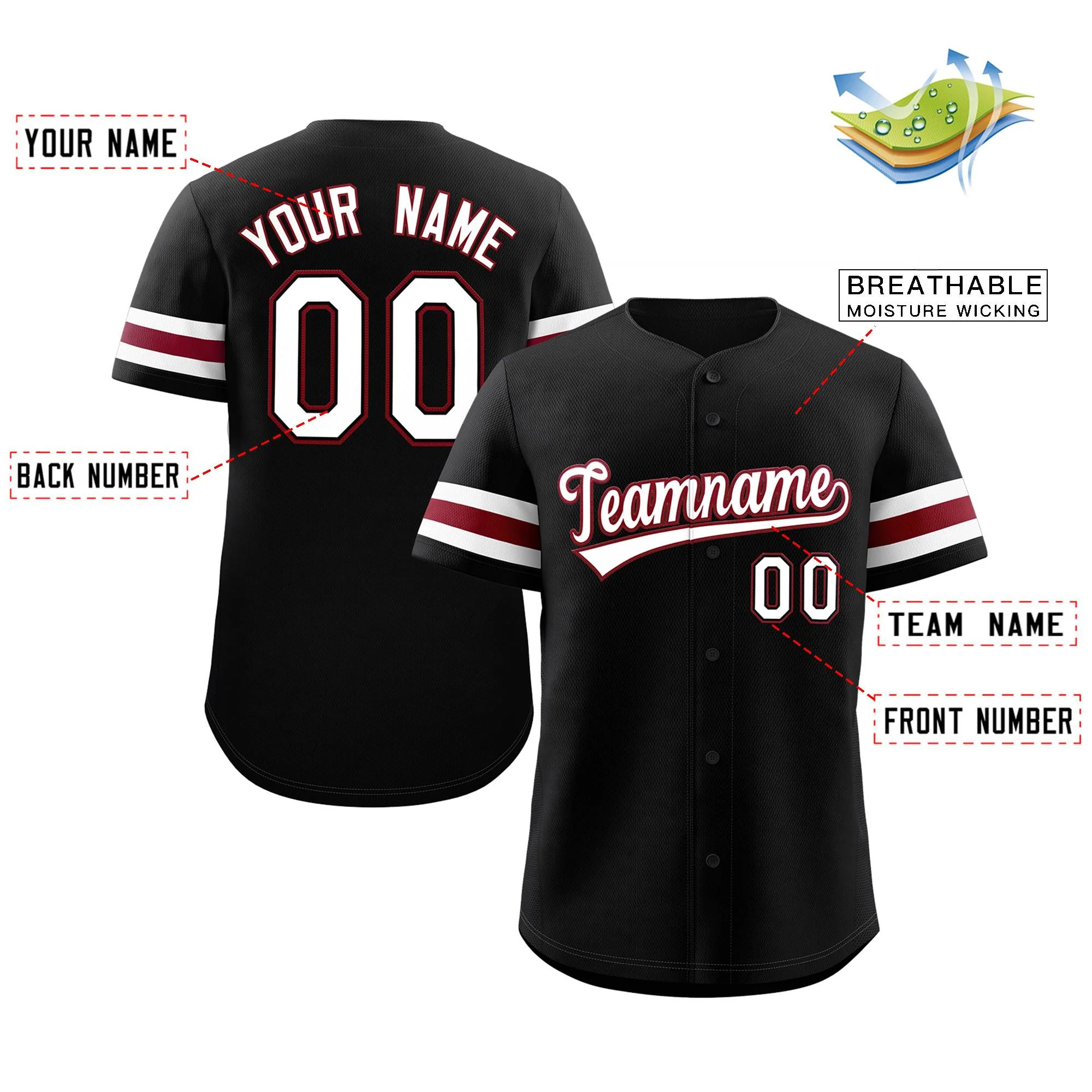 Custom Black White-Red Classic Style Authentic Baseball Jersey - Image 2