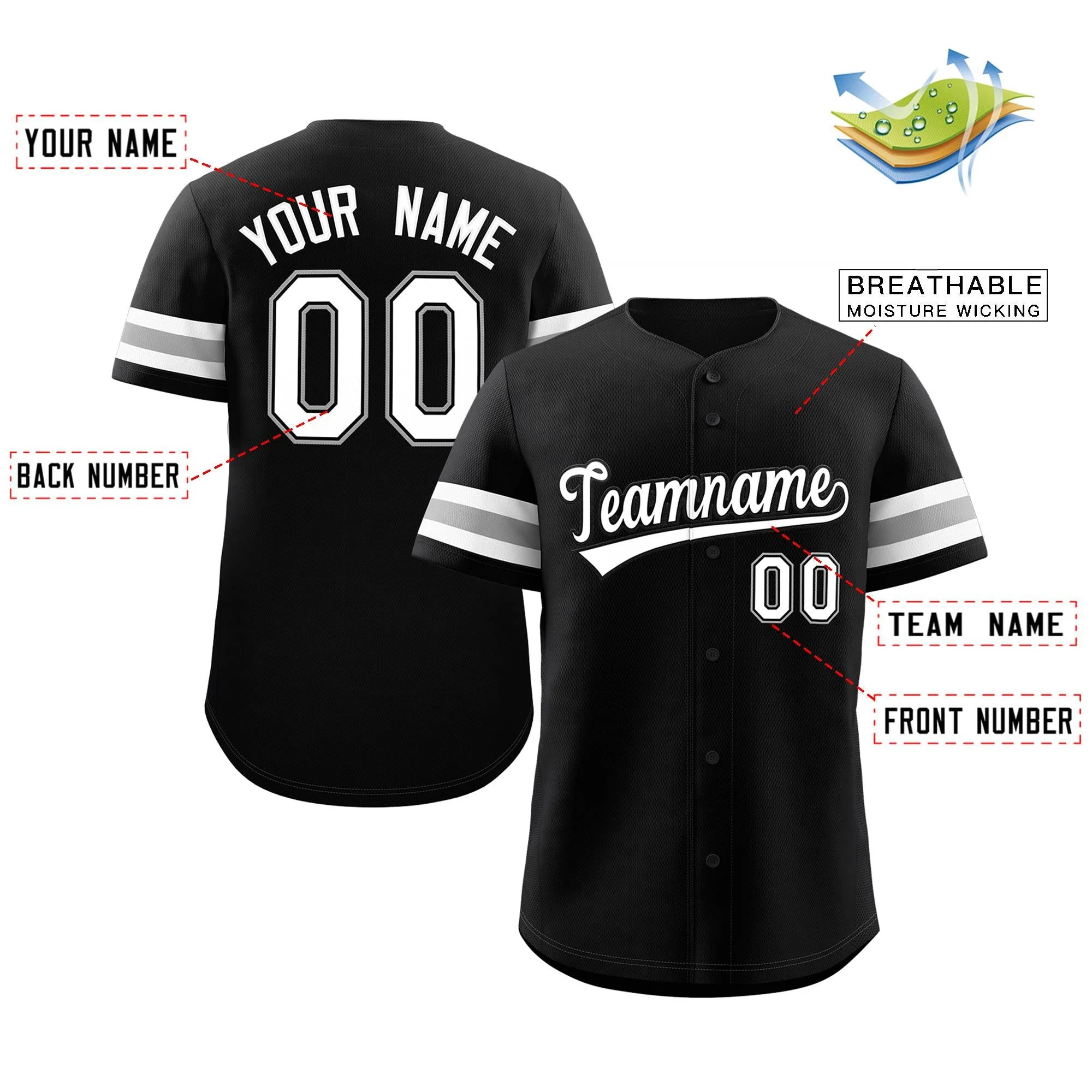 Custom Black White-Black Classic Style Authentic Baseball Jersey - Image 2