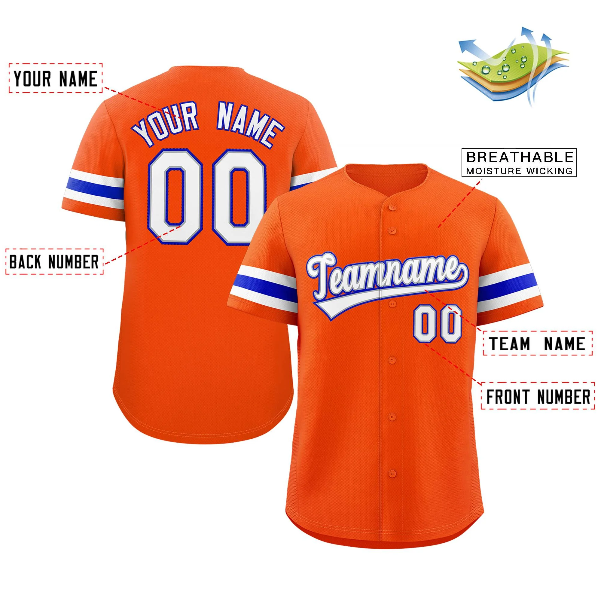 Custom Orange White-Royal Classic Style Authentic Baseball Jersey - Image 2