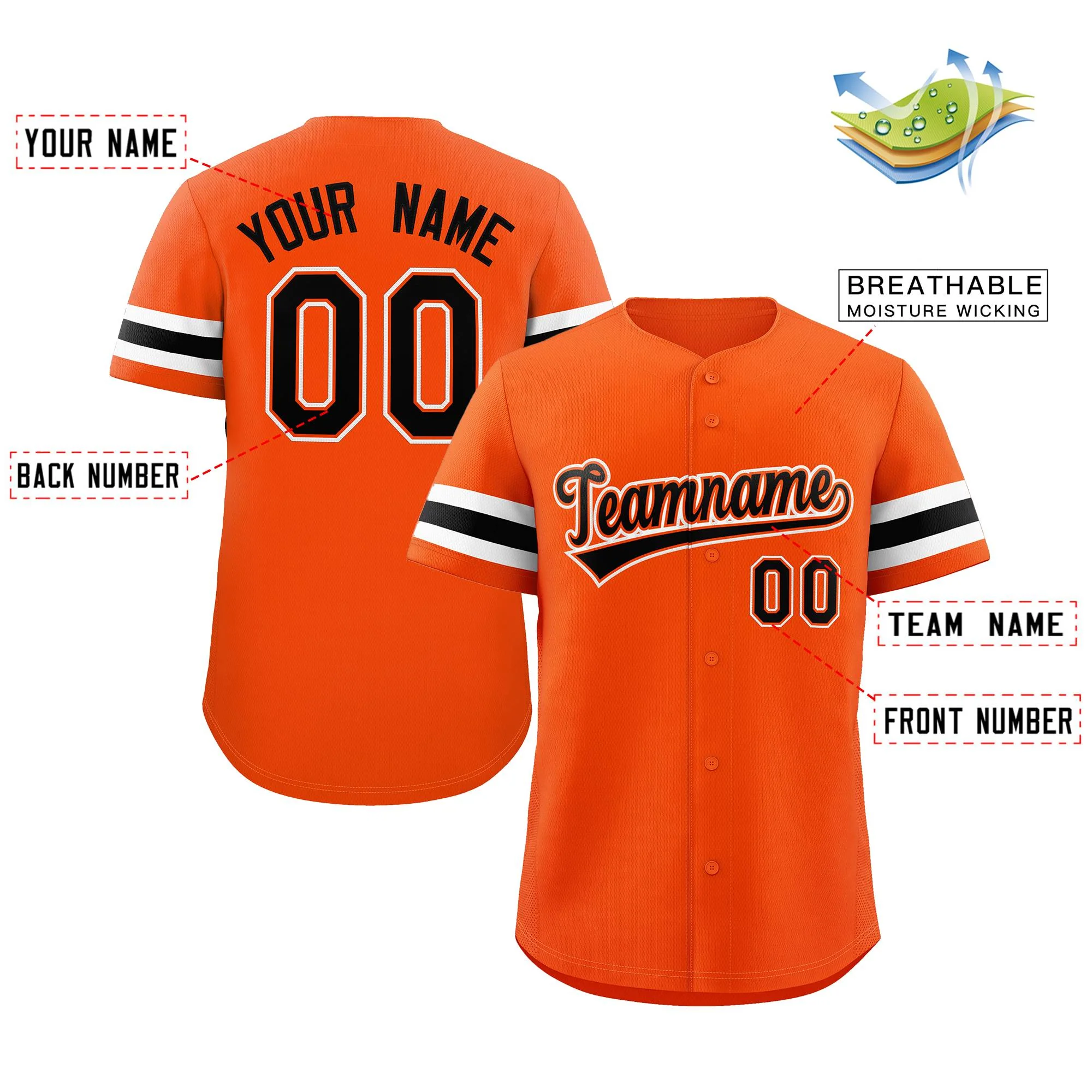 Custom Orange Black-White Classic Style Authentic Baseball Jersey - Image 2