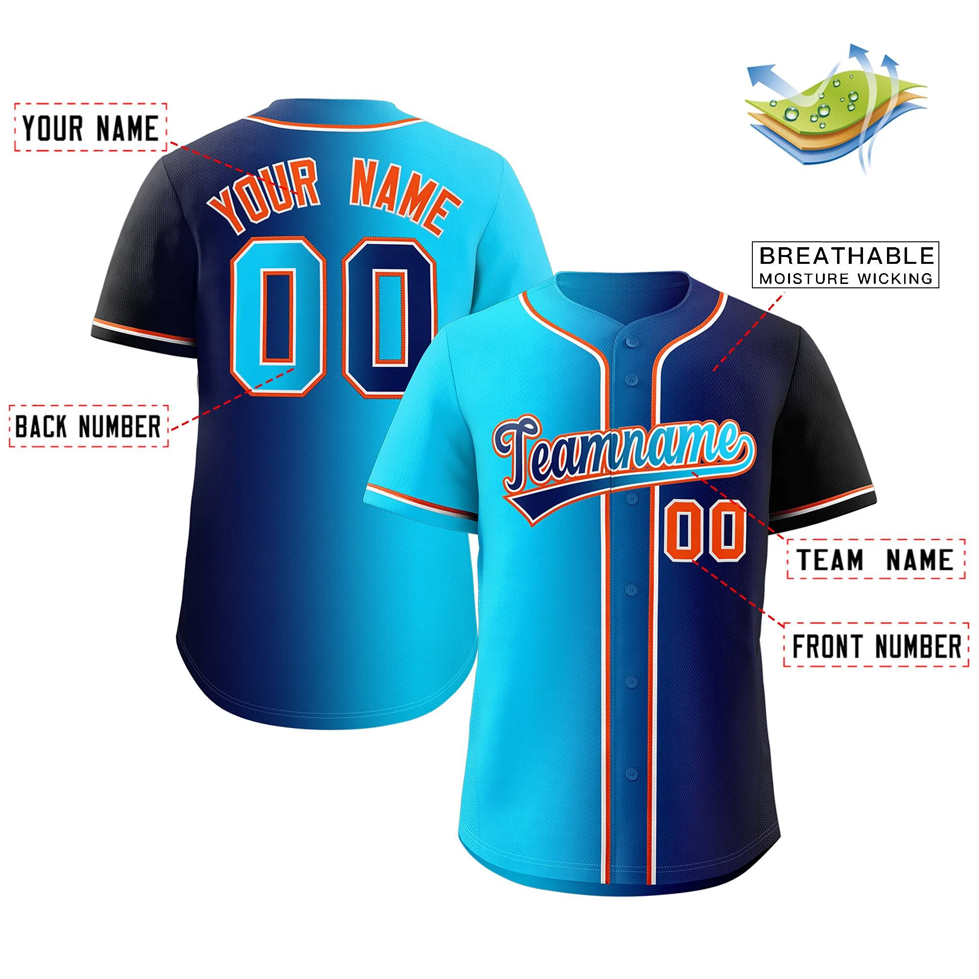 Custom Navy Jersey Gradient Fashion Authentic Baseball Jersey - Image 2