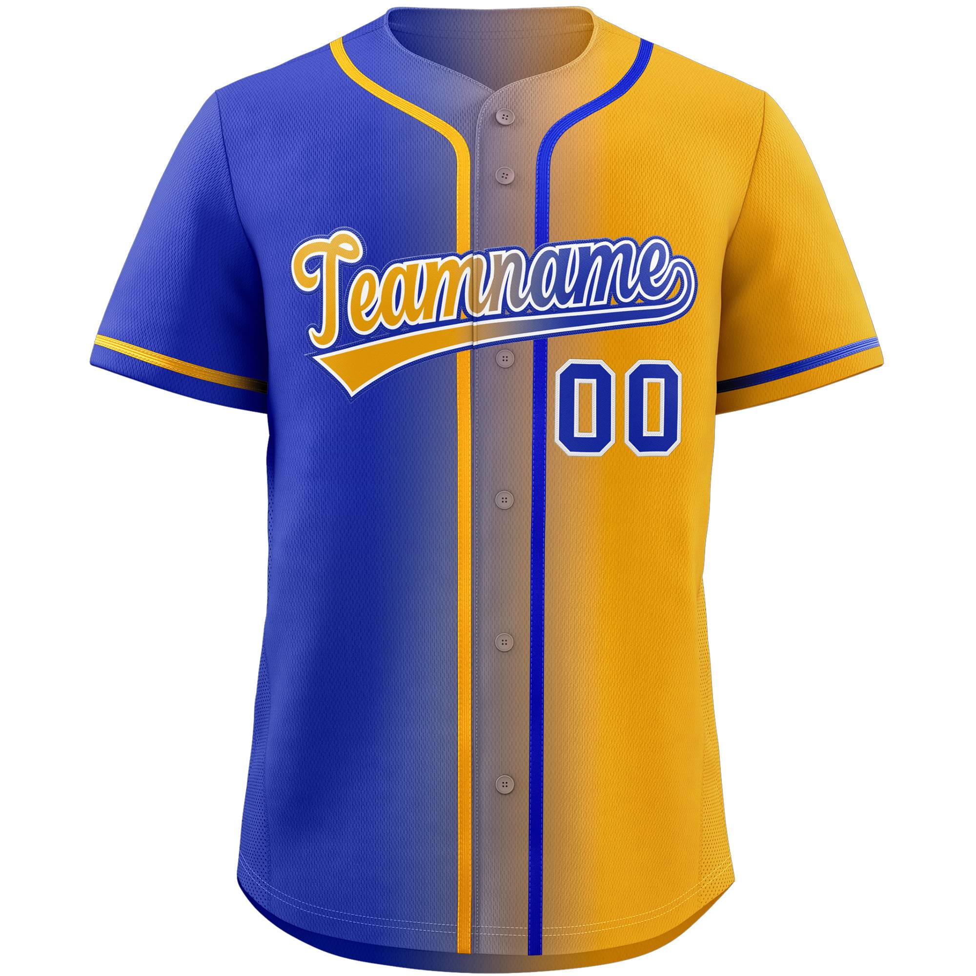 Custom Royal Yellow Gradient Fashion Authentic Baseball Jersey - Image 3