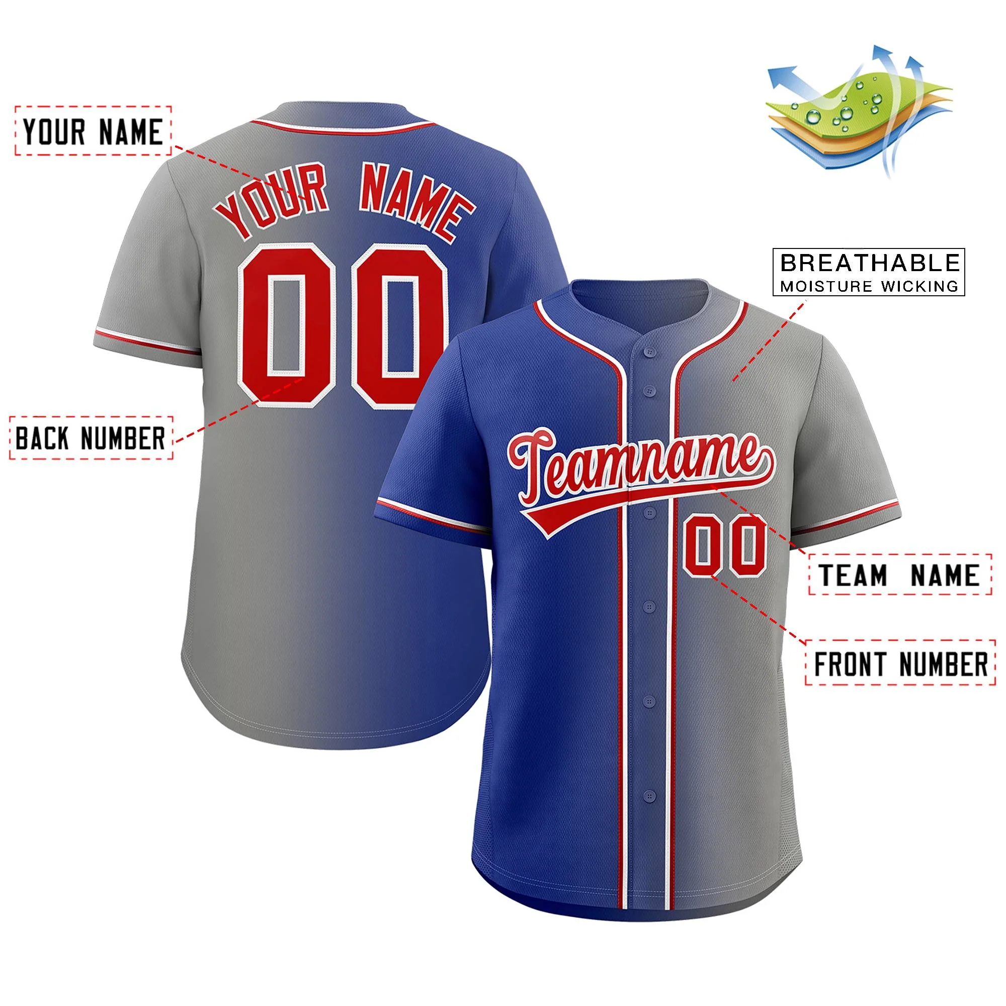 Custom Gray Gradient Fashion Authentic Baseball Jersey - Image 2