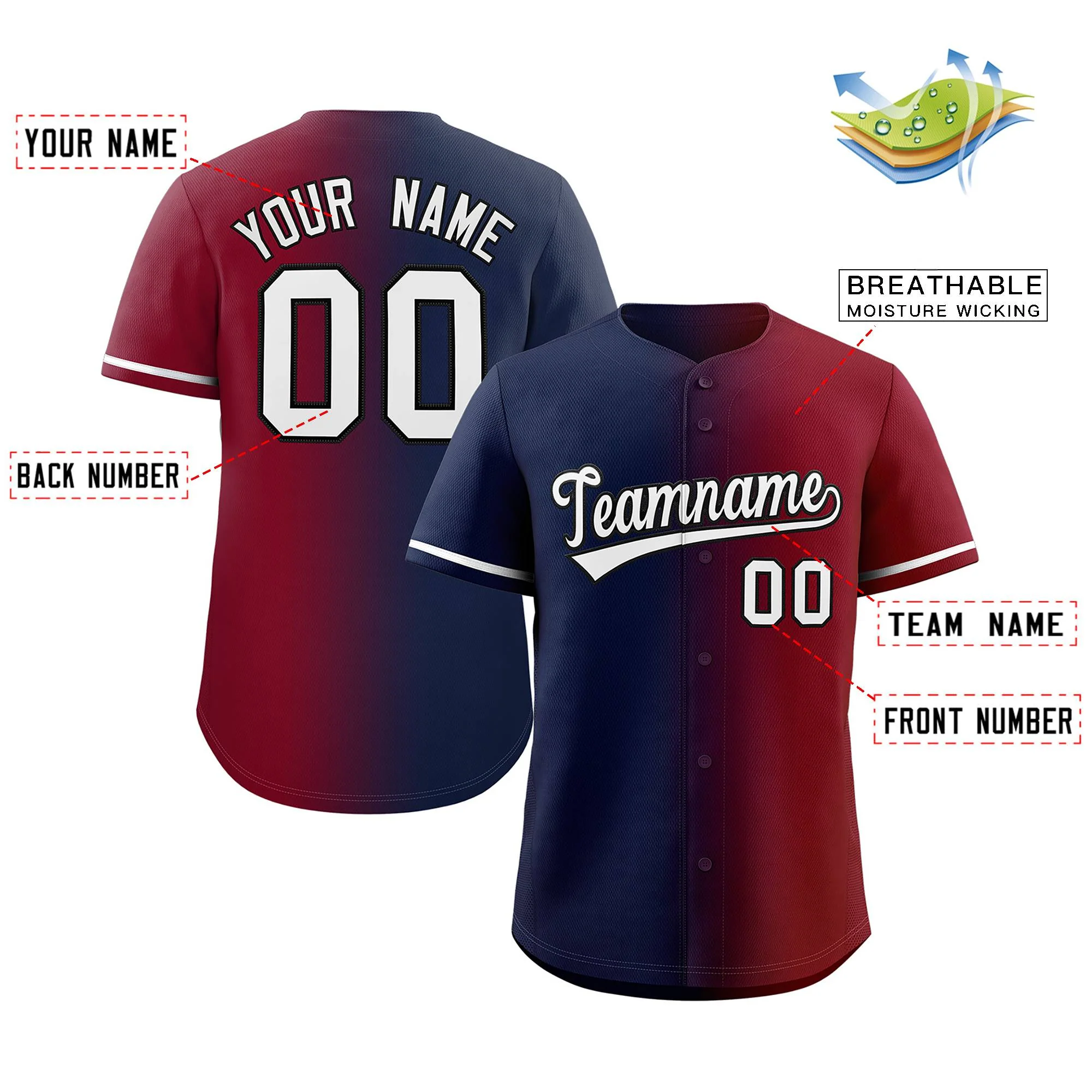 Custom Navy White-Black Gradient Fashion Authentic Baseball Jersey - Image 2