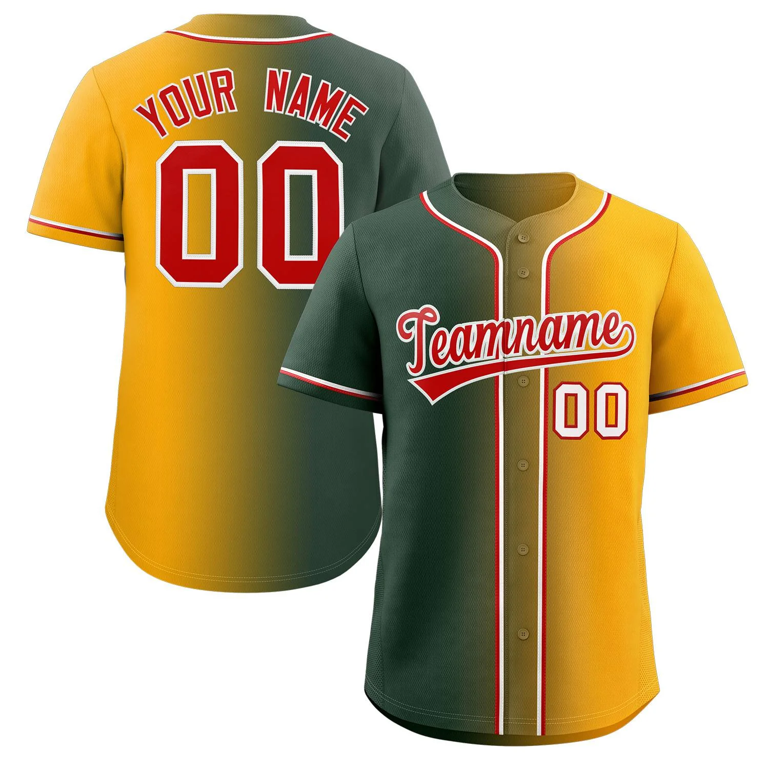 Custom Green Red-White Gradient Fashion Authentic Baseball Jersey