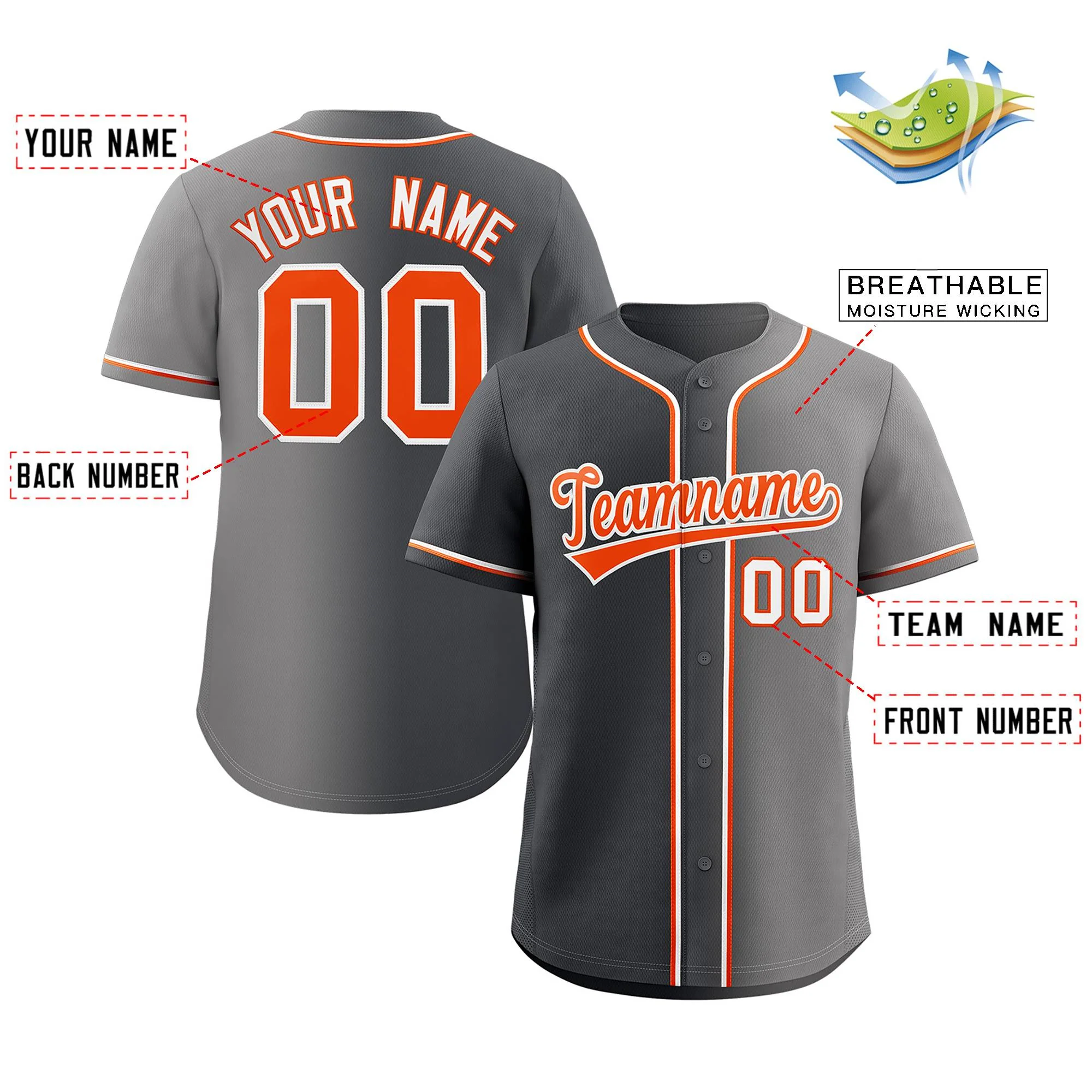 Custom Gray Orange-WhiteGradient Fashion Authentic Baseball Jersey - Image 2
