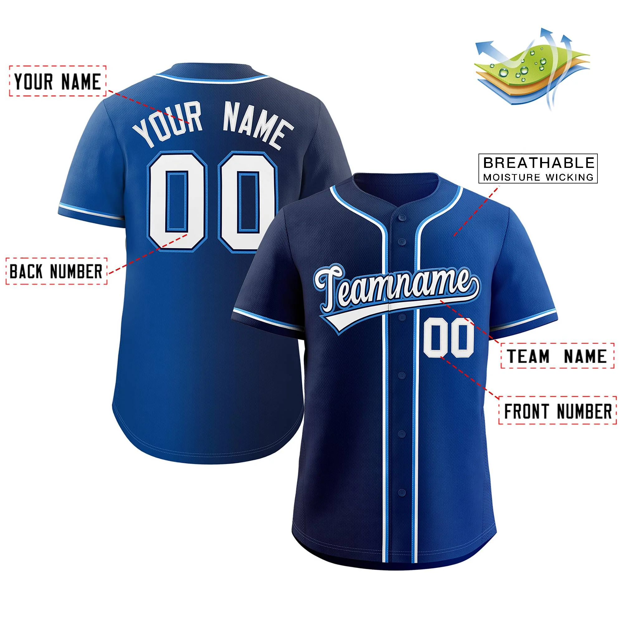 Custom Navy White-Black Gradient Fashion Authentic Baseball Jersey - Image 2