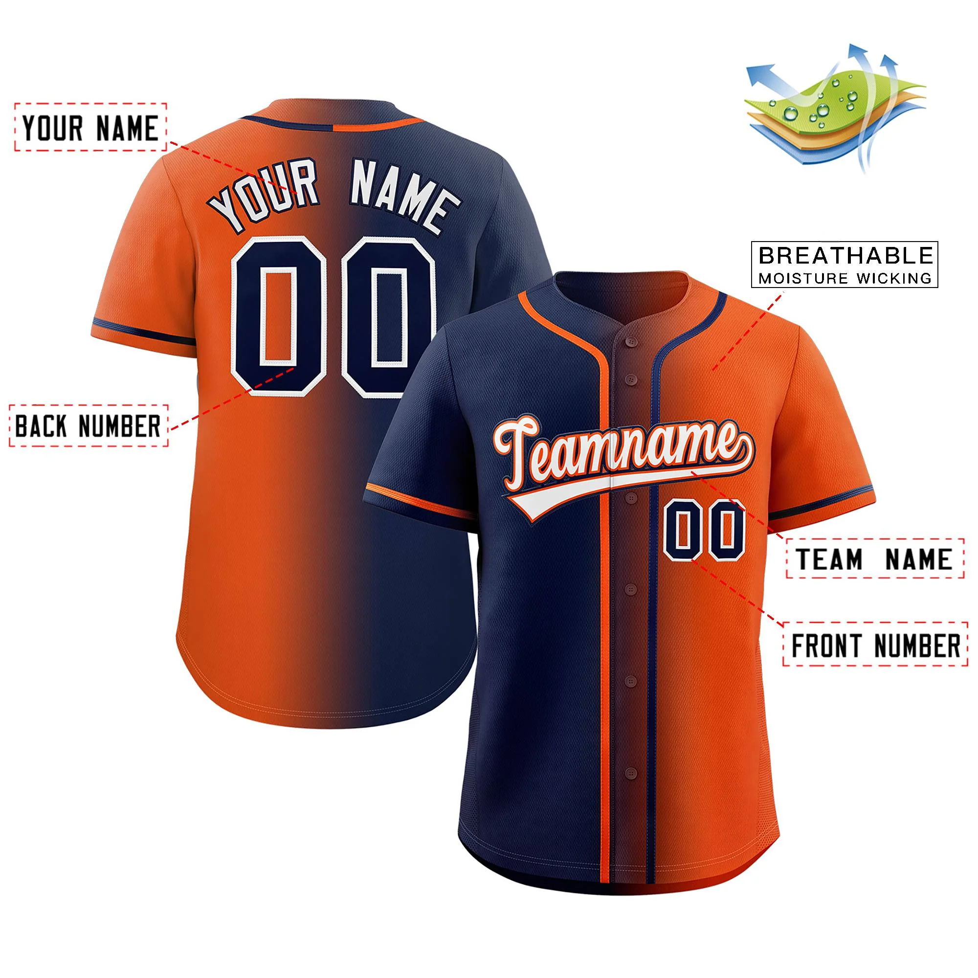 Custom Orange White Gradient Fashion Authentic Baseball Jersey - Image 2