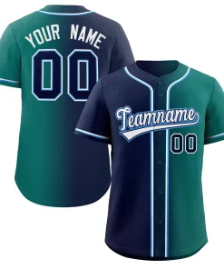 Custom Teal Navy White-Power Blue Gradient Fashion Authentic Baseball Jersey