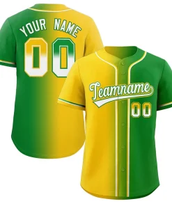 Custom Yellow White-Green Gradient Fashion Authentic Baseball Jersey