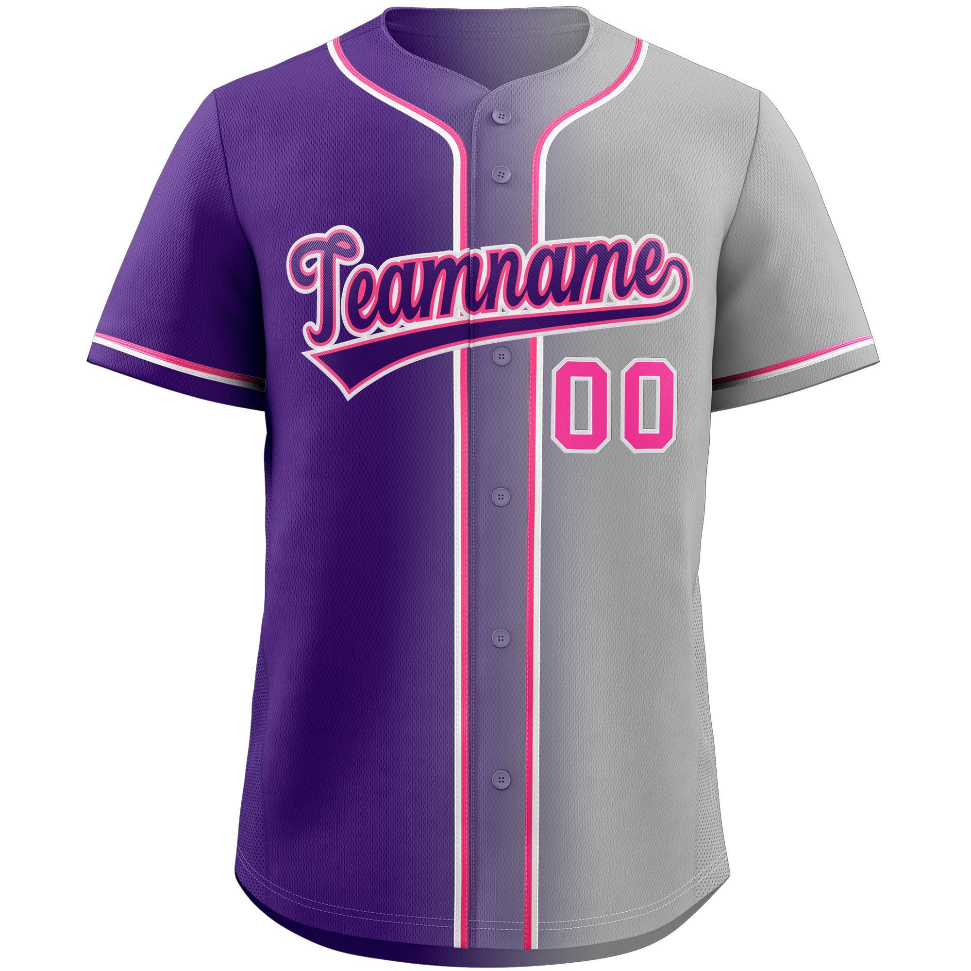 Custom Gray Purple-Pink Gradient Fashion Authentic Baseball Jersey - Image 3