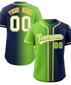 Custom Neon Green Navy-White Gradient Fashion Authentic Baseball Jersey