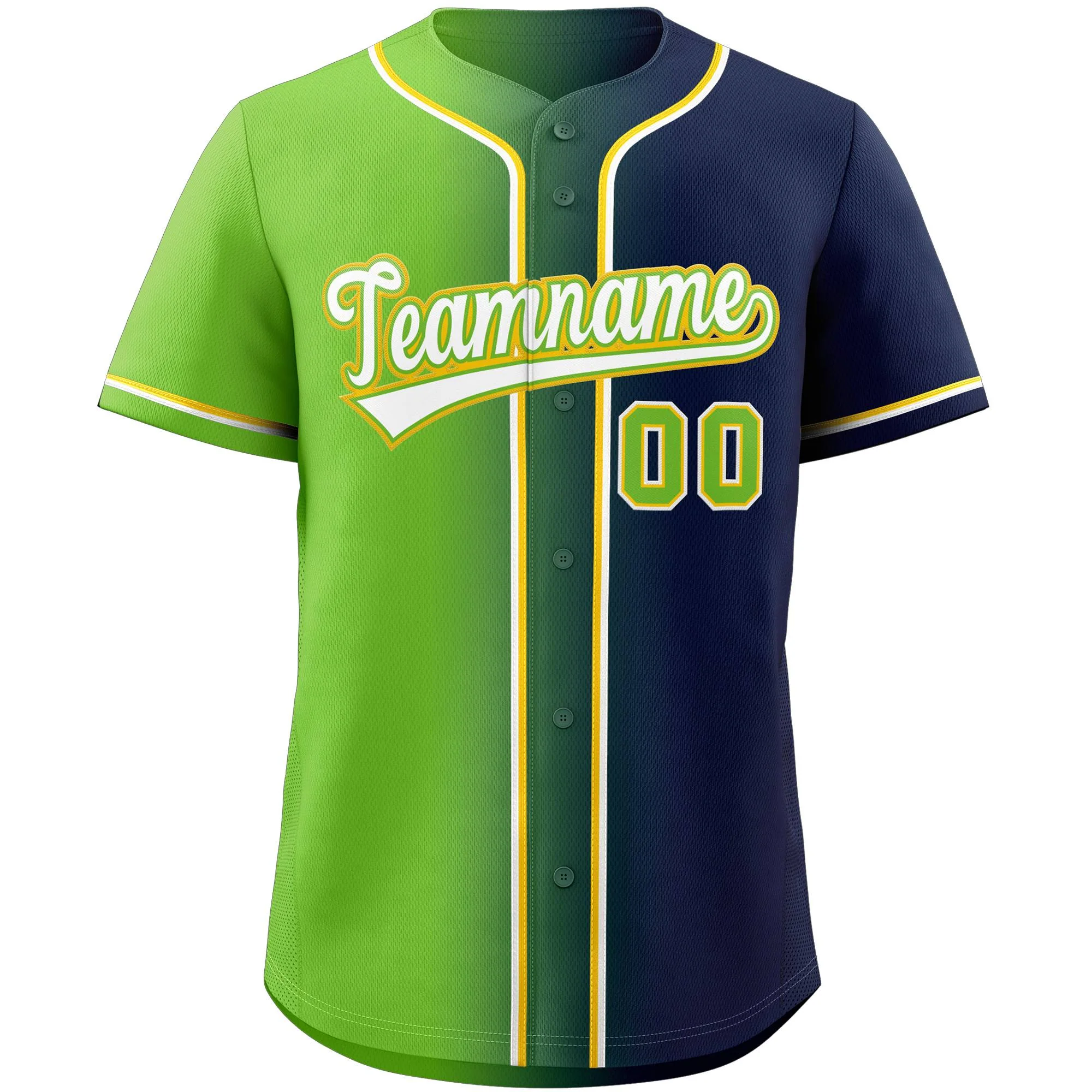 Custom Neon Green Navy-White Gradient Fashion Authentic Baseball Jersey - Image 3