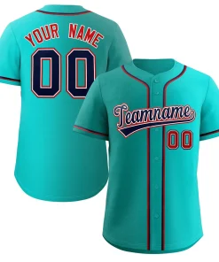 Custom Teal Navy-Red Gradient Fashion Authentic Baseball Jersey