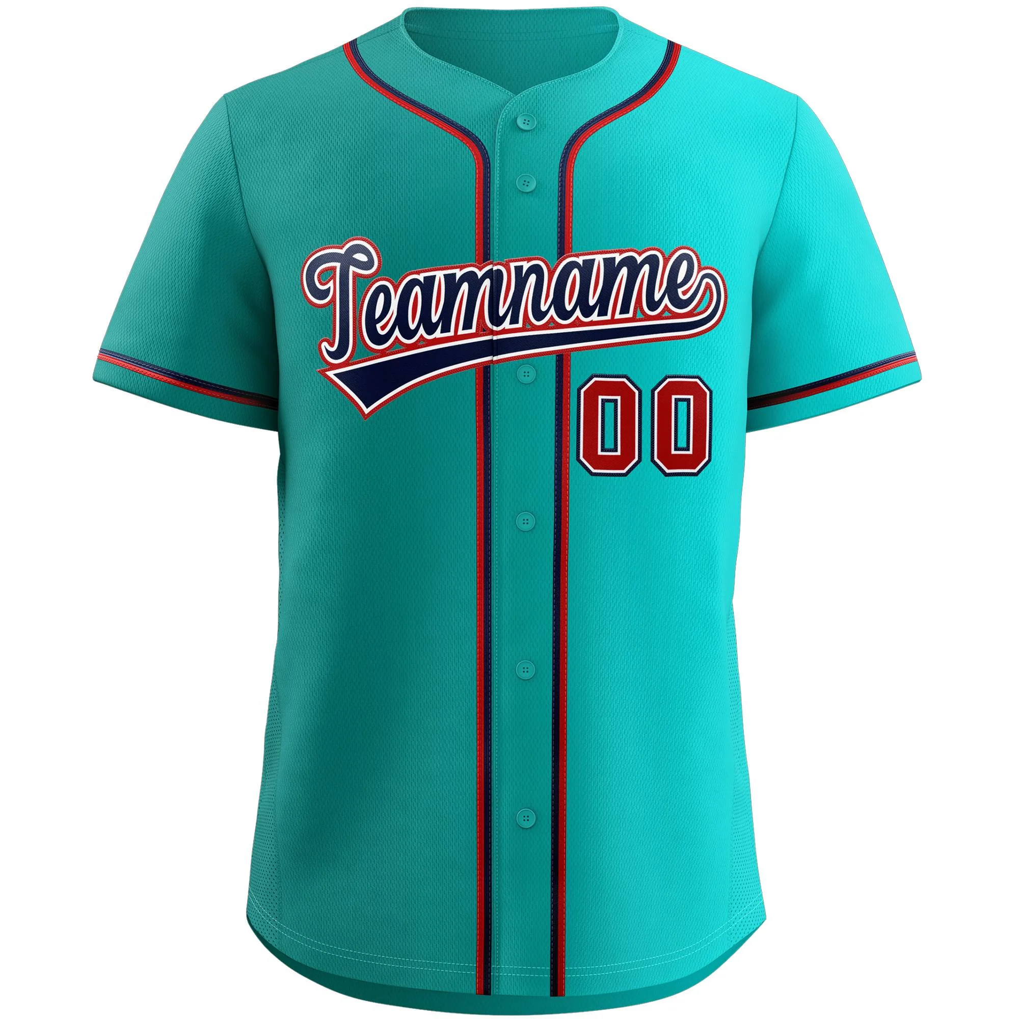 Custom Teal Navy-Red Gradient Fashion Authentic Baseball Jersey - Image 3