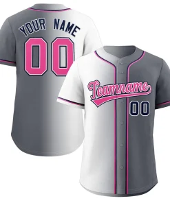 Custom Gray Pink-Navy Gradient Fashion Authentic Baseball Jersey