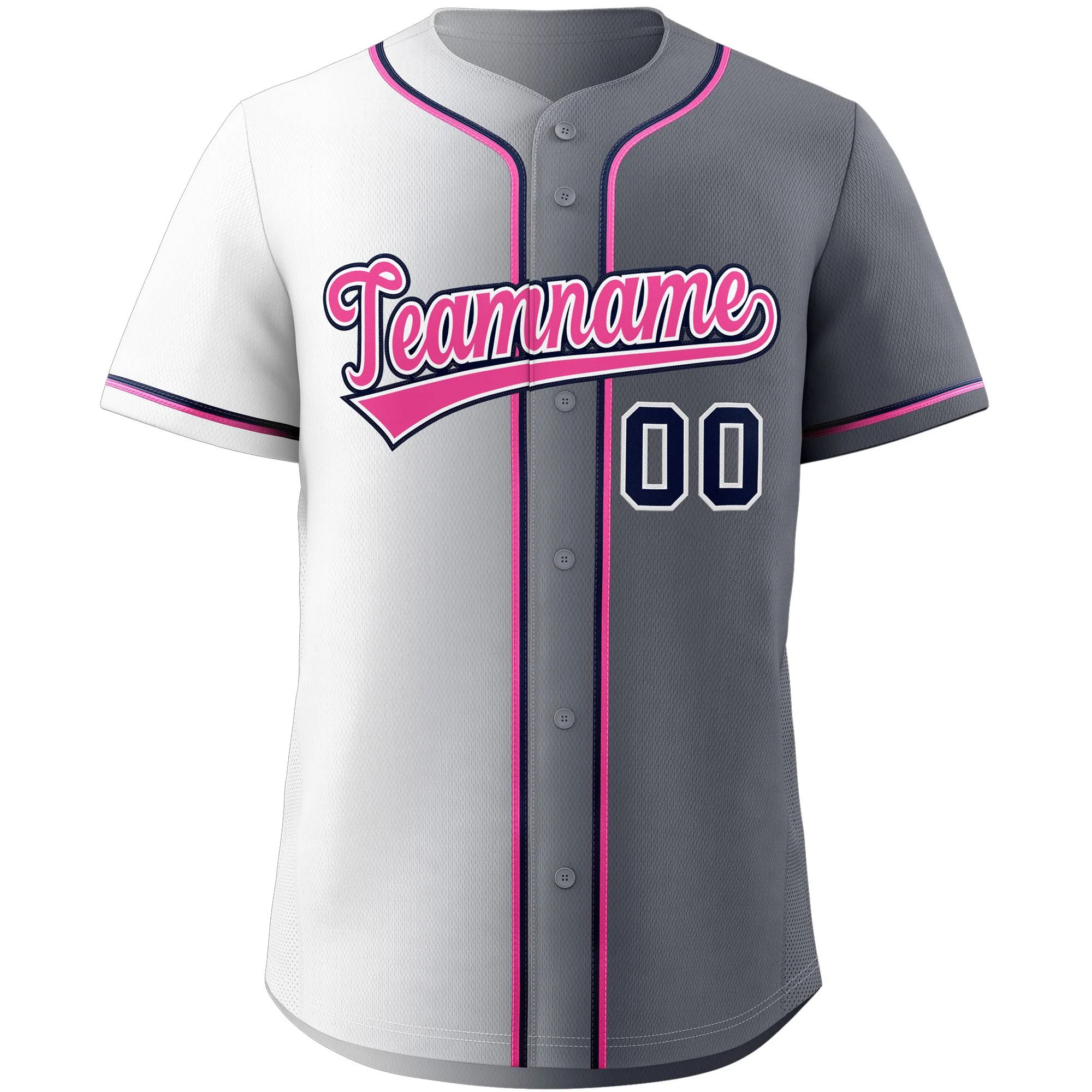 Custom Gray Pink-Navy Gradient Fashion Authentic Baseball Jersey - Image 3