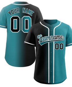 Custom Black Teal-White Gradient Fashion Authentic Baseball Jersey