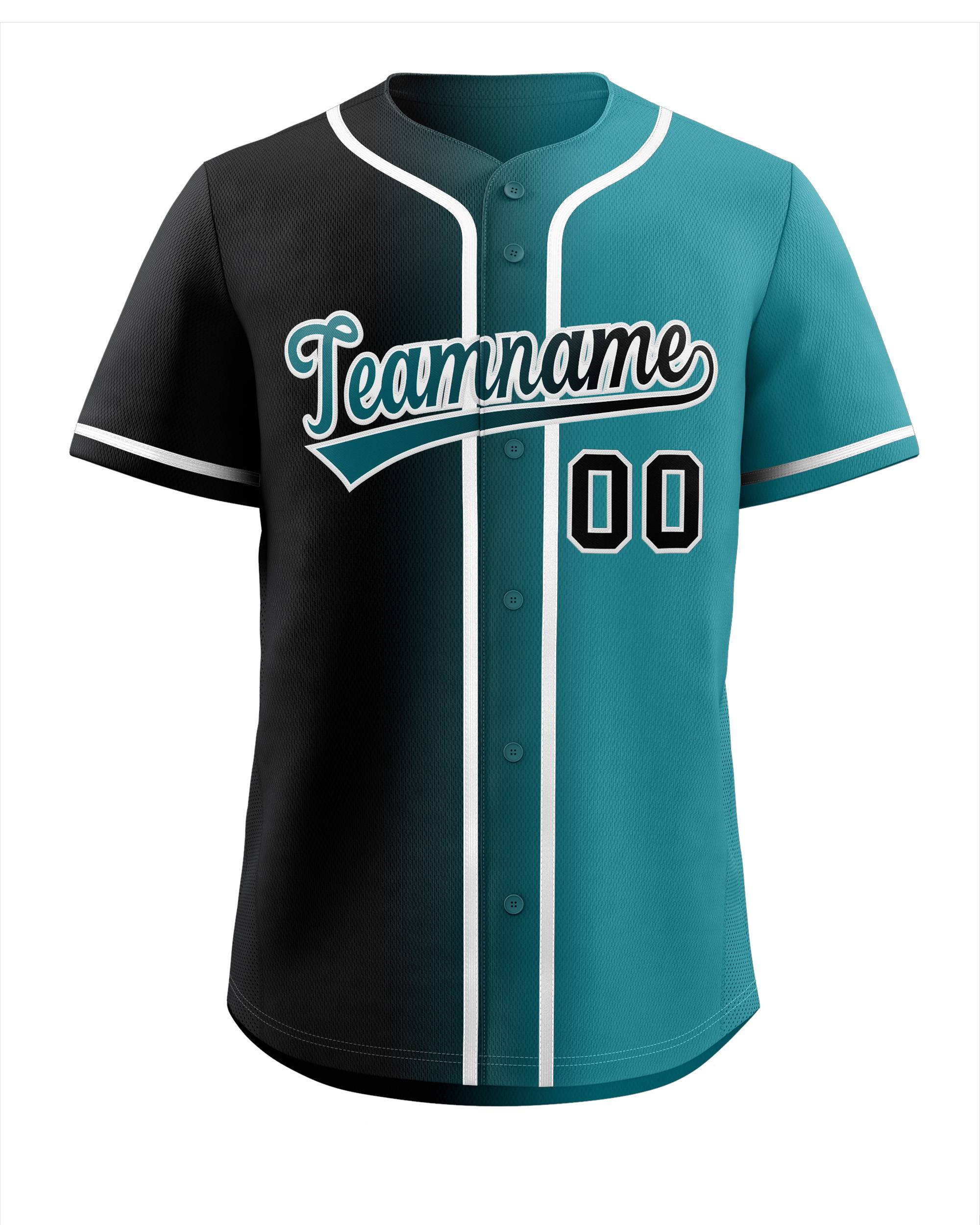 Custom Black Teal-White Gradient Fashion Authentic Baseball Jersey - Image 3
