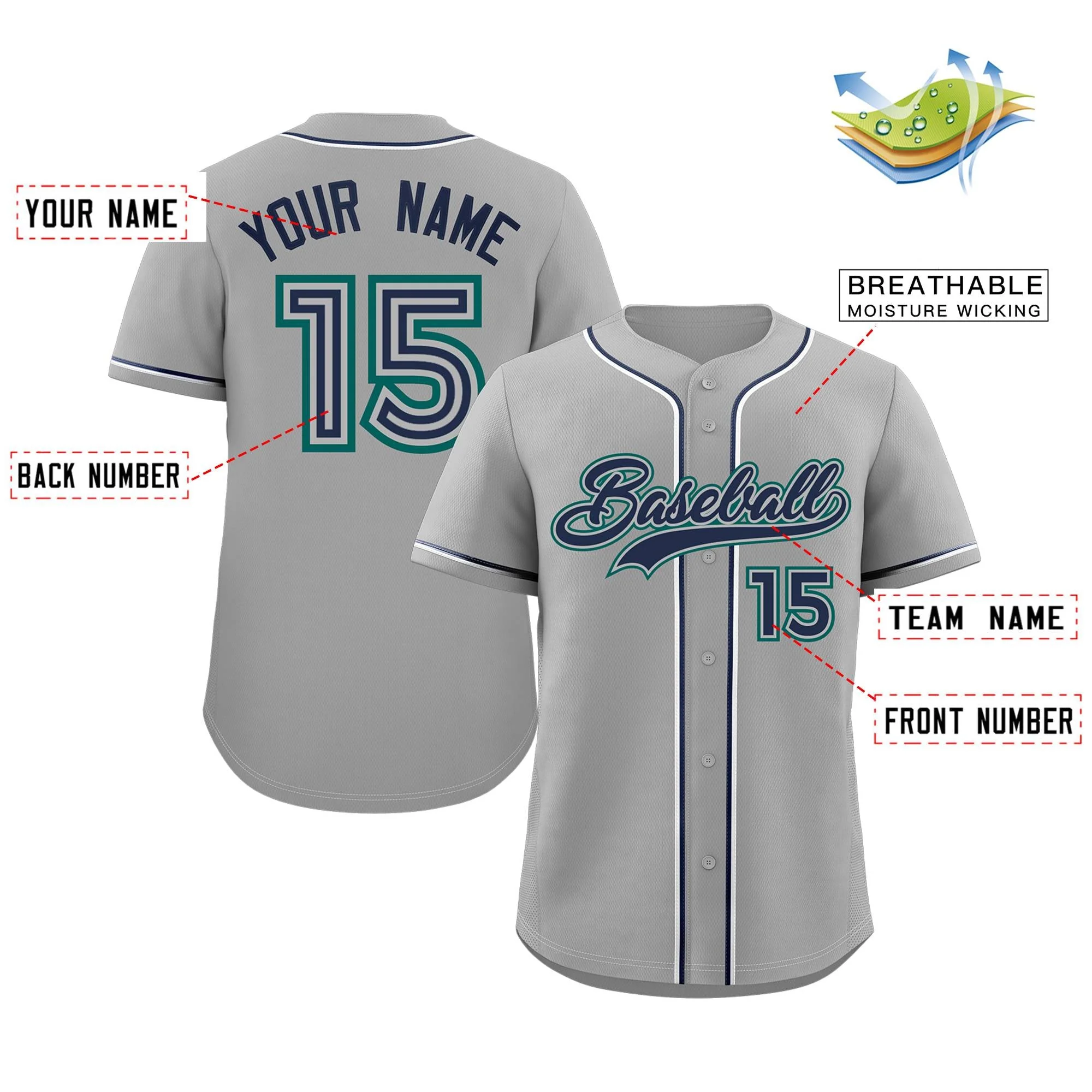 Custom Gray Classic Style Authentic Baseball Jersey - Image 2