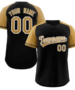 Custom Black Gold-White Raglan Sleeves Authentic Baseball Jersey