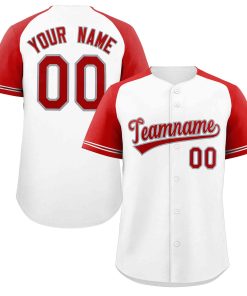 Custom White Red-Gray Raglan Sleeves Authentic Baseball Jersey
