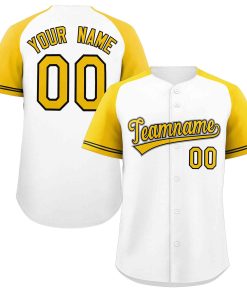 Custom White Yellow-Black Raglan Sleeves Authentic Baseball Jersey