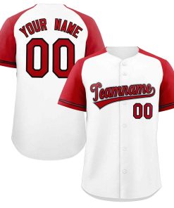Custom White Red-Black Raglan Sleeves Authentic Baseball Jersey