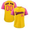 Custom Yellow Black-Pink Raglan Sleeves Authentic Baseball Jersey