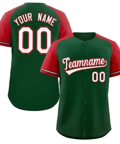 Custom Baseball Jersey | Personalized Name & Number | Sublimated + Stitched | Green Red Color Block | Teams & Leagues | KXK Jerseys