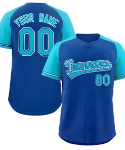 Custom Royal Power Blue Raglan Sleeves Authentic Baseball Jersey