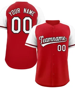 Custom Red White-Black Raglan Sleeves Authentic Baseball Jersey