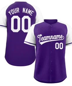 Custom Purple White Raglan Sleeves Authentic Baseball Jersey