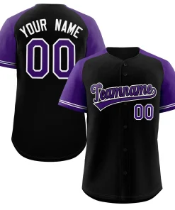 Custom Black Purple-White Raglan Sleeves Authentic Baseball Jersey