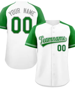 Custom White Green-White Raglan Sleeves Authentic Baseball Jersey