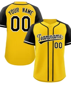 Custom Yellow Black-White Raglan Sleeves Authentic Baseball Jerseys