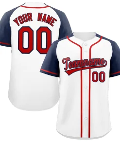 Custom White Red-Navy Raglan Sleeves Authentic Baseball Jersey