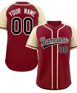 Custom Crimson Black-White Raglan Sleeves Authentic Baseball Jersey
