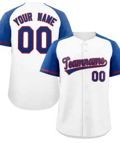 Custom White Royal-Red Raglan Sleeves Authentic Baseball Jersey