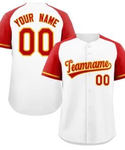 Custom White Red-Yellow Raglan Sleeves Authentic Baseball Jersey