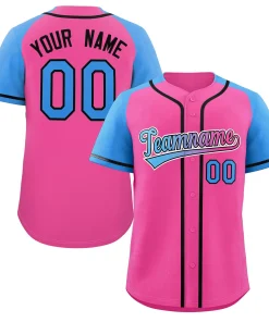Custom Pink Black Raglan Sleeves Authentic Baseball Jersey