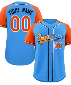 Custom Powder Blue Raglan Sleeves Authentic Baseball Jersey