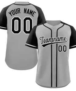 Custom Gray Black-White Raglan Sleeves Authentic Baseball Jersey