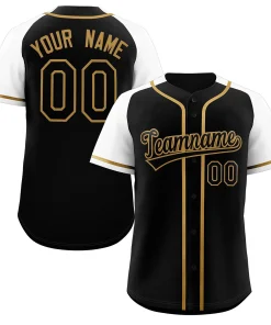 Custom Black Gold Raglan Sleeves Authentic Baseball Jersey