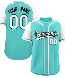 Custom Aqua Raglan Sleeves Authentic Baseball Jersey